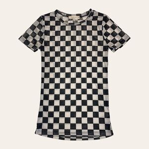 Sheer Checkered Short-Sleeve Top